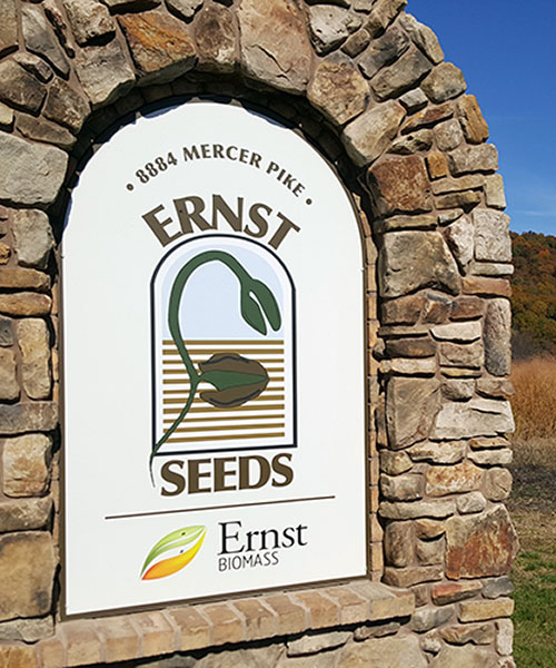 Ernst Seeds sign with address in Erie, PA
